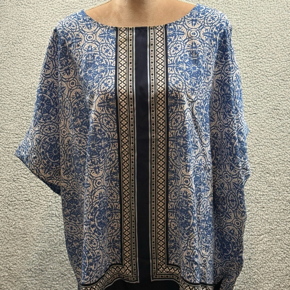 Croft & Barrow Women's 2X Kaftan Loose‎ Drapey Medallion Sundial Print Top Boho